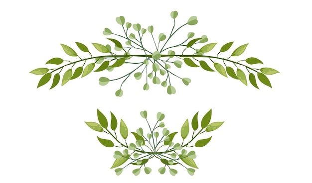 Vecteur cadre haut et bas dessinés à la main branches d'arbres verts avec des feuilles fleurs botaniques floral dessinés à la main style scandinave art design élément plat illustration vectorielle