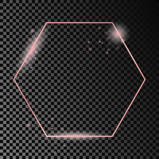 Vecteur cadre hexagonal brillant en or rose