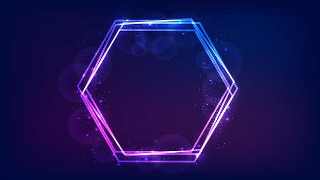 Cadre hexagonal néon avec effets brillants et étincelles