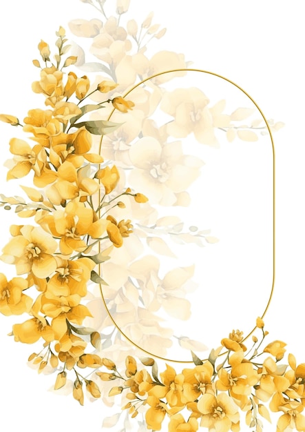 Vecteur cadre d'invitation à fond de couronne moderne blanc et jaune avec flore et fleurs