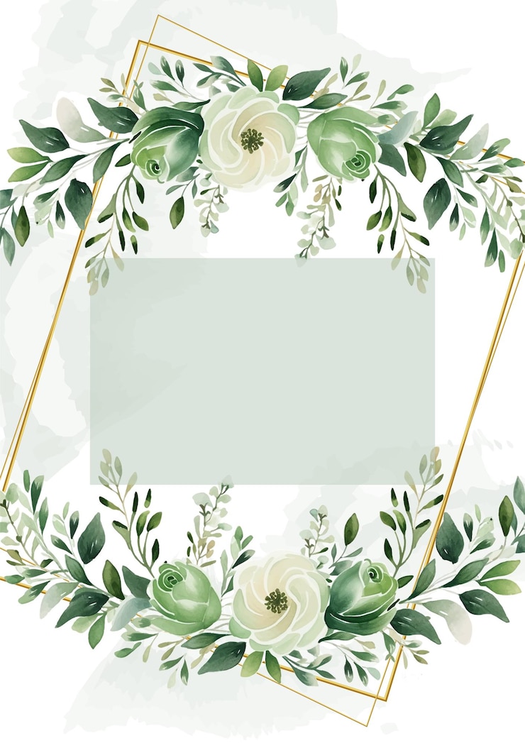 Vecteur cadre d'invitation à fond de couronne moderne blanc et vert avec flore et fleurs