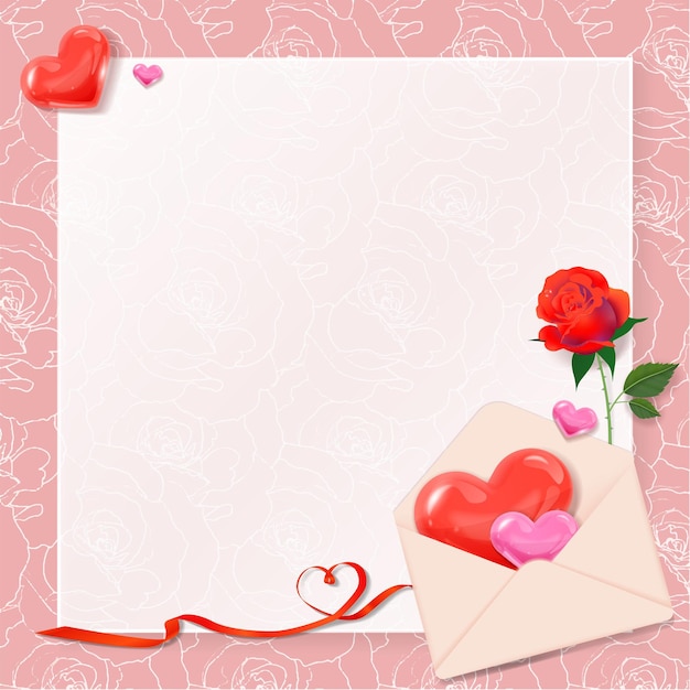 Cadre Avec Lettres, Roses, Rubans Et Coeurs