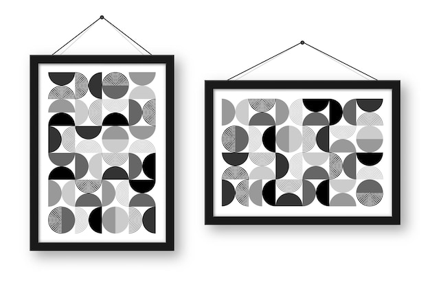 Cadre avec motif géométrique à la mode Bauhaus style arrière-plan moderne éléments simples rétro