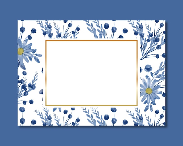 Cadre Avec Motif Transparent Aquarelle Floral Bleu