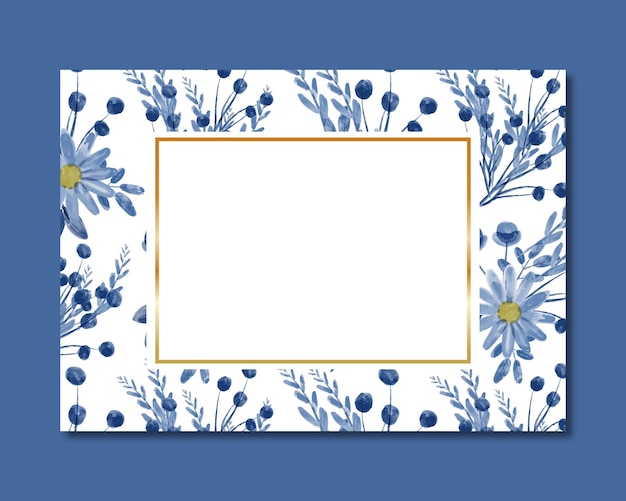 cadre avec motif transparent aquarelle floral bleu