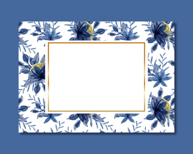 Cadre avec motif transparent aquarelle floral bleu