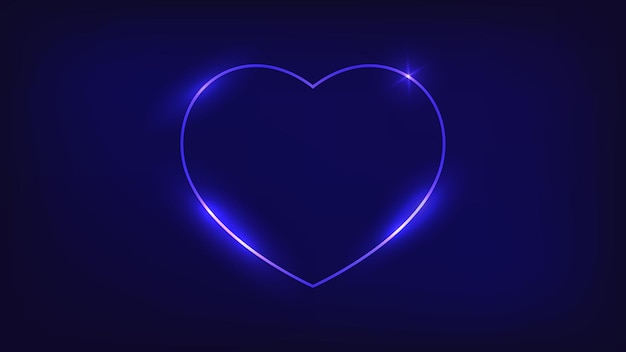 Cadre néon en forme de coeur avec des effets brillants sur fond sombre Toile de fond techno rougeoyante vide Illustration vectorielle