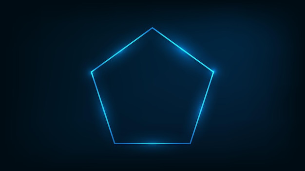 Cadre néon en forme de pentagone avec des effets brillants sur fond sombre Toile de fond techno rougeoyante vide Illustration vectorielle