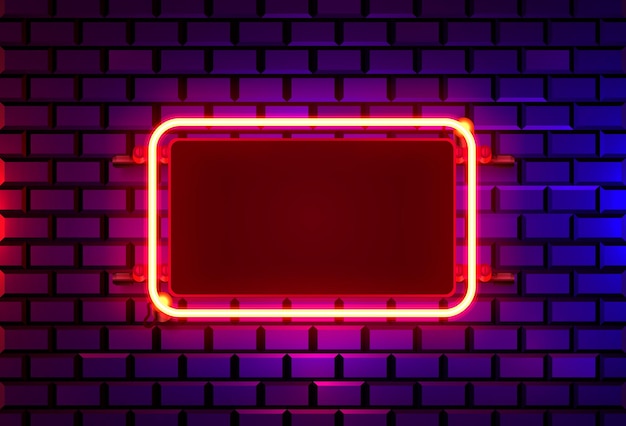 Cadre néon sur un mur de couleur brique. élément de conception de modèle.