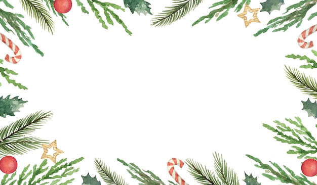 Cadre de Noël vecteur aquarelle avec des branches de sapin et place pour le texte