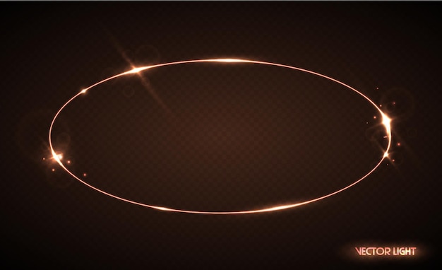 Cadre ovale de vecteur avec des étincelles et des projecteurs. Bannière d'ellipse brillante. Illustration vectorielle isolée sur fond transparent noir. Effet de lumière translucide.