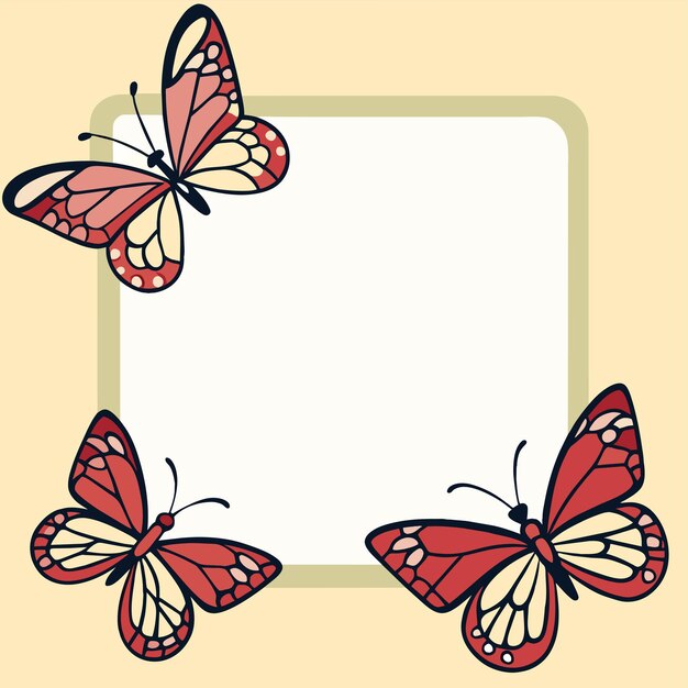 Vecteur cadre de papillon dessiné à la main plat autocollant de dessin animé élégant concept d'icône illustration isolée