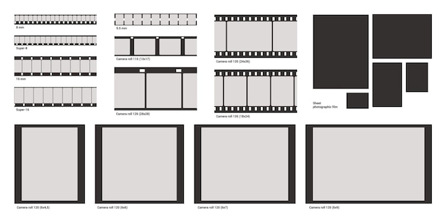 Cadre Photo De Film Bande De Photographie Négative Modèle De Bordure De Film Et Vidéo Vintage Bande De Film De Cinéma Rétro Ensemble De Bandes De Rouleau De Caméra Vierge Noir Et Blanc Bobine De Cinématographie Vectorielle