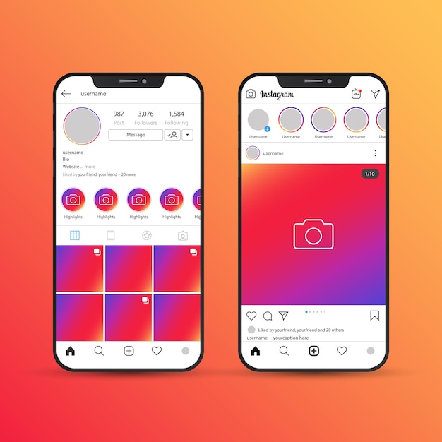 Vecteur un cadre photo instagram réaliste sur un smartphone