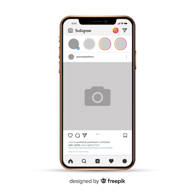 Vecteur cadre photo instagram réaliste sur smartphone