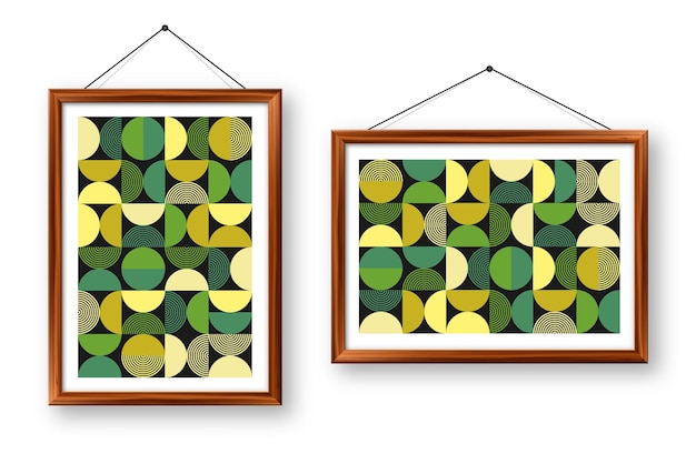 Vecteur cadre photo avec motif géométrique tendance style bauhaus fond moderne éléments simples rétro