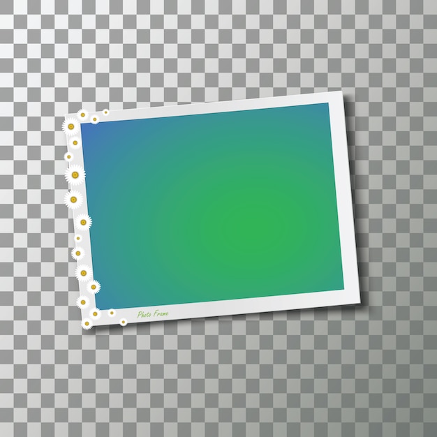 Vecteur cadre photo rétro réaliste avec des fleurs.