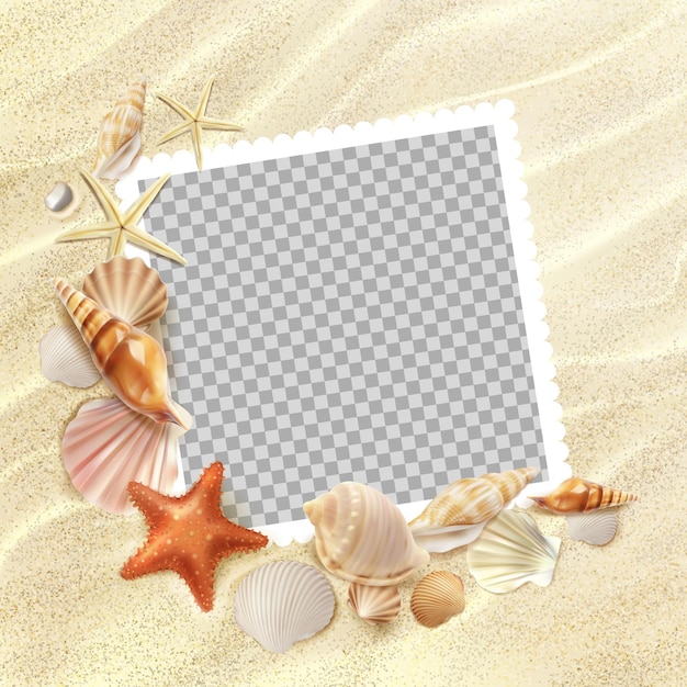 Vecteur cadre photo sur la vue de dessus de bord de mer de plage d'été