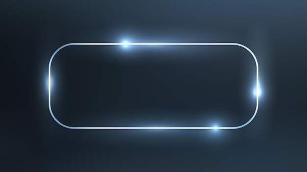 Cadre rectangle arrondi au néon avec des effets brillants sur fond sombre Toile de fond techno rougeoyante vide Illustration vectorielle