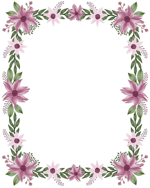 Cadre Rectangle Avec Bordure De Fleur Violette Et Feuille Verte Pour Carte  De Voeux | Vecteur Premium