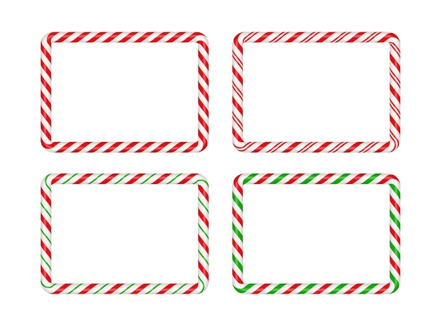 Cadre rectangle de canne en bonbon de Noël avec bordure de Noël à rayures rouges et vertes avec motif de sucette en bonbon rayé Modèle vierge de Noël et du nouvel an Illustration vectorielle isolée sur fond blanc
