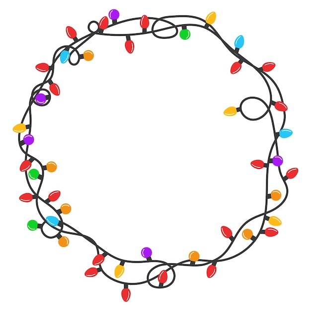 Vecteur cadre rond d'ampoule de noël coloré