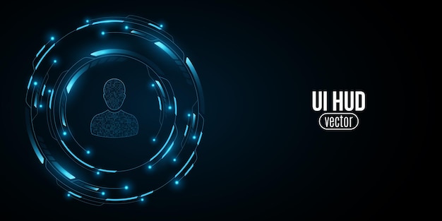 Cadre rond HUD brillant avec icône utilisateur Cercle numérique futuriste Scifi et Hitech élément graphique GUI et UI design Illustration vectorielle EPS 10