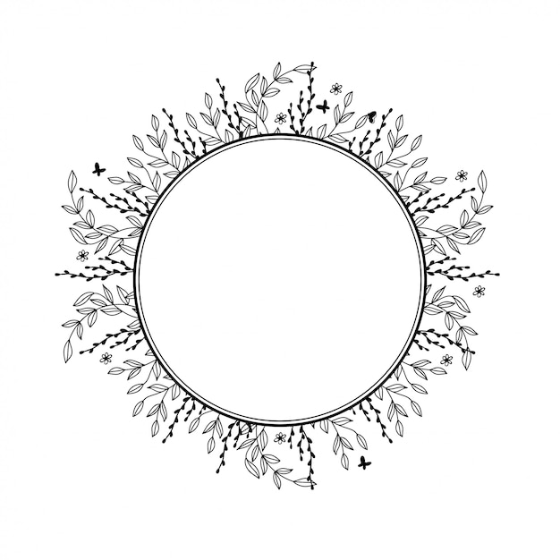 Vecteur cadre rond de silhouette de feuilles