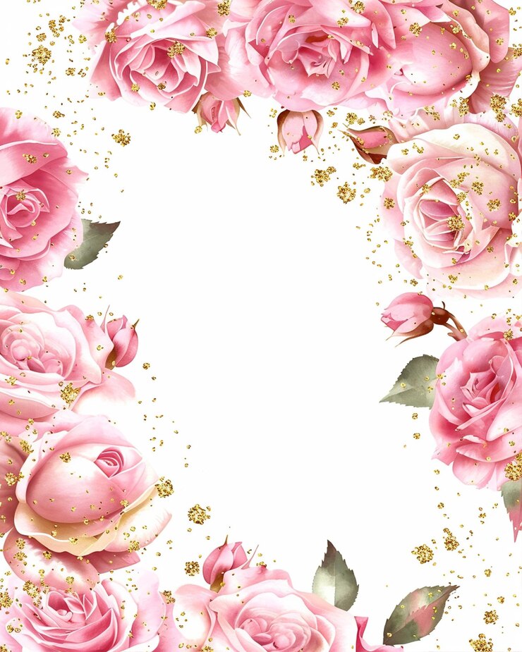 Le cadre des roses roses et de l'or étincelant
