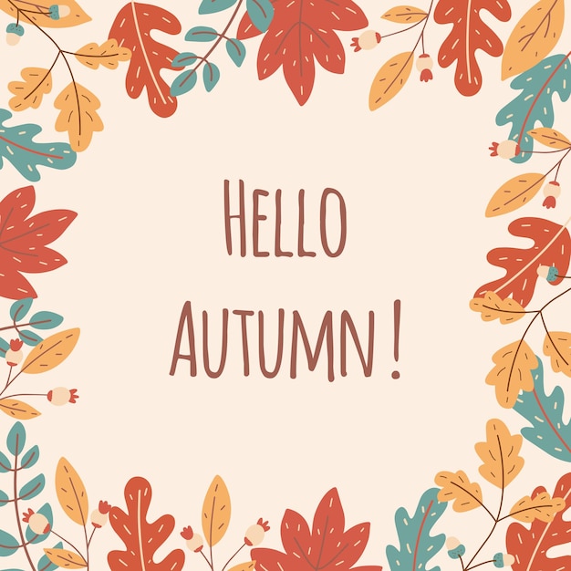 Cadre saisonnier d'automne de feuilles et de baies. Modèle pour bannières publicitaires, lettres, bloc-notes.