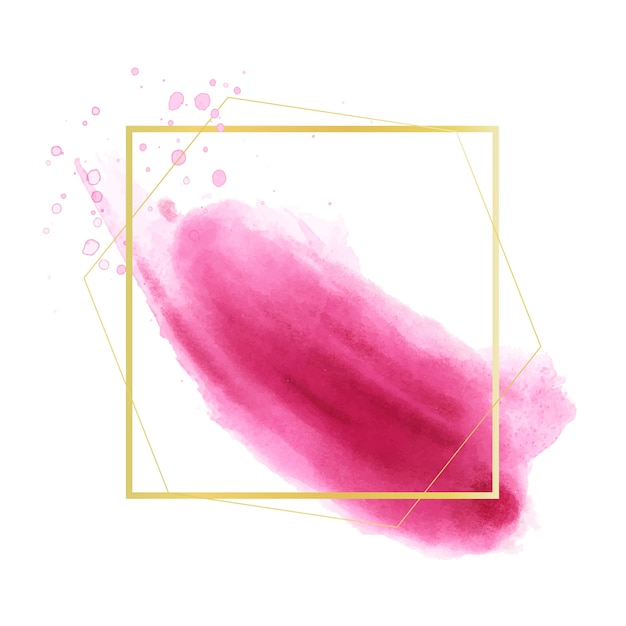 Cadre Simple Doré Avec Tache Aquarelle Rose