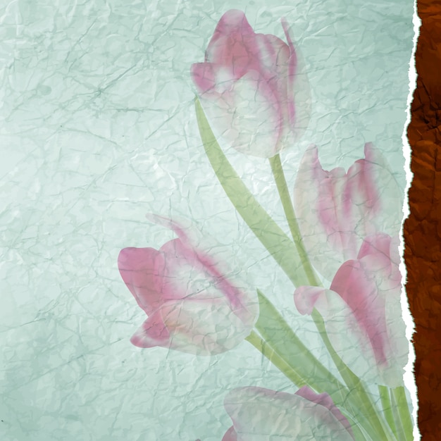 Cadre De Texte Vintage Avec Des Tulipes, Vieux Fond De Papier.
