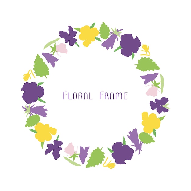 Vecteur cadre vectoriel de fleurs lumineuses de printemps pensées couronne florale de jolies violettes colorées illustration vectorielle