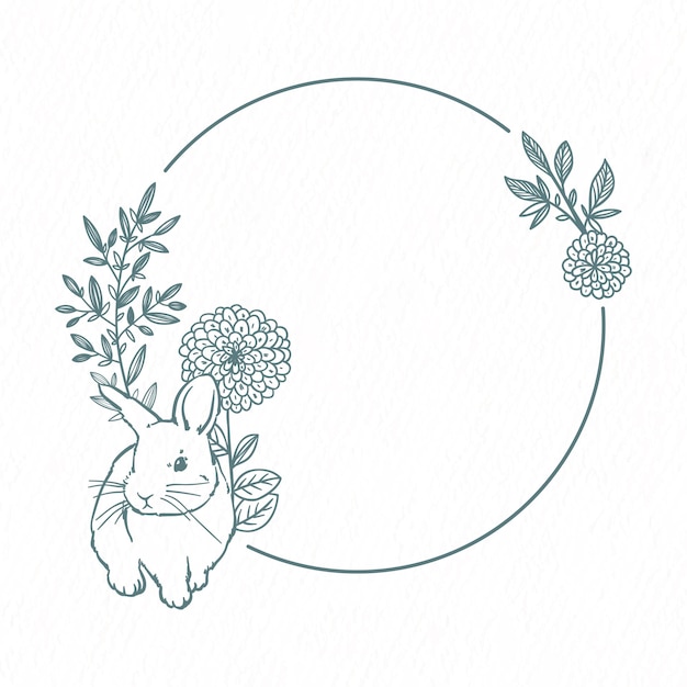 Cadre Vectoriel Avec Illustration De Fleur Et De Lapin