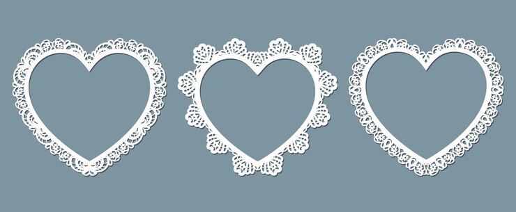 Vecteur cadre vectoriel réglé avec bordure de dentelle en forme de cœur