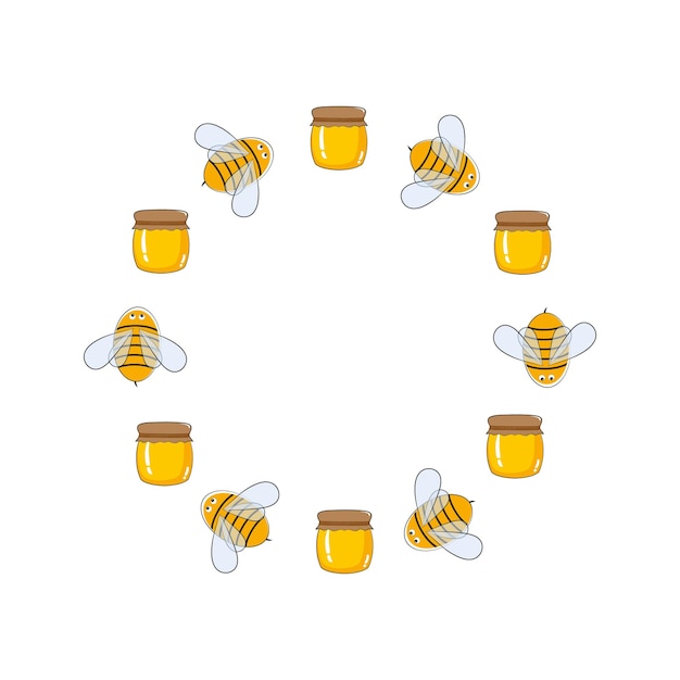 Cadre Vectoriel Rond D'abeilles Et De Miel Création De Logo Pour Les Ruchers Des Fermes