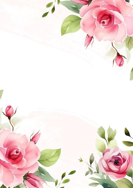 Cadre Vectoriel Rose Et Blanc Avec Fond De Motif De Feuillage Avec Flore Et Fleurs