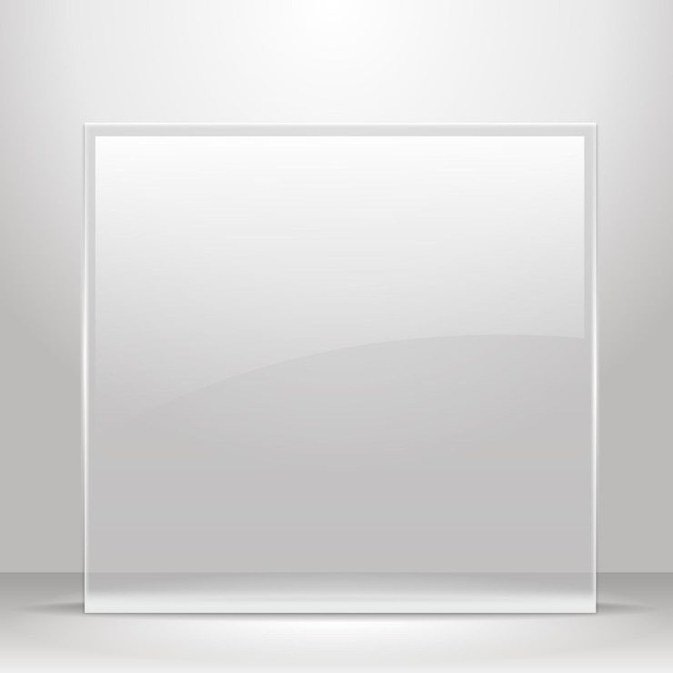 Vecteur cadre en verre pour images et publicité salle vide