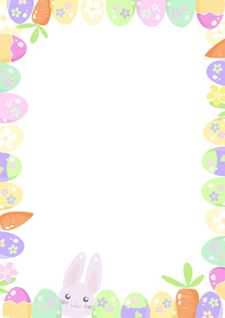 Cadre vertical de Pâques avec lapin et œufs