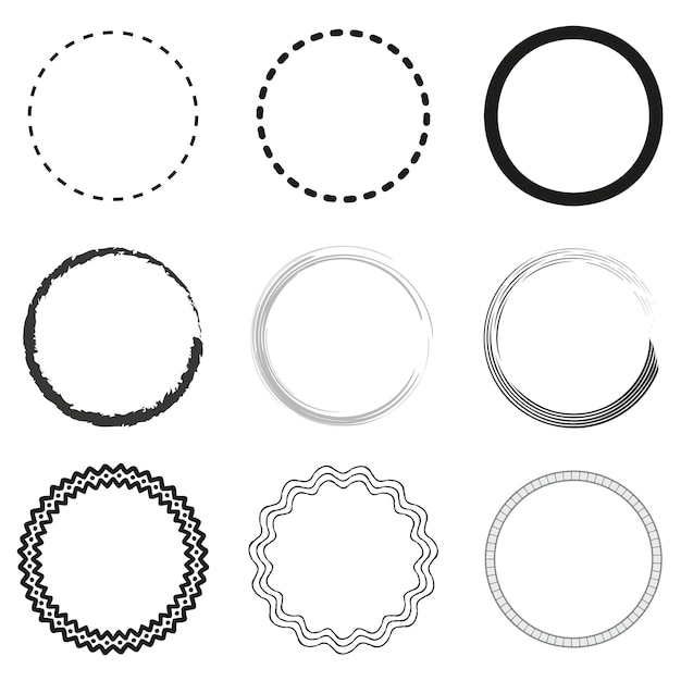 Cadres circulaires variés Lignes rayées et solides Bords décoratifs pour la conception Illustration vectorielle