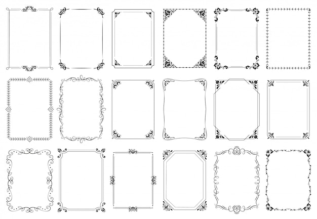 Cadres décoratifs. Cadre ornemental rétro, ornements rectangle vintage et jeu de bordure ornée