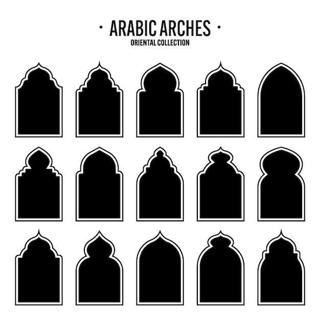 Vecteur des cadres islamiques, des objets de style oriental, des formes arabes, des fenêtres et des arches, des bannières ornementales traditionnelles.