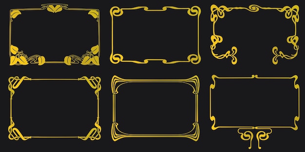 Cadres avec jeu de vecteurs d'ornement de style Art Nouveau