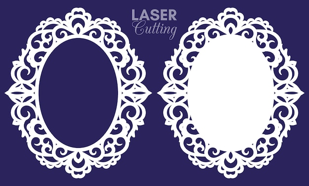 Cadres ovales abstraits découpés au laser avec tourbillons, ornement, cadre vintage. Peut être utilisé pour la découpe laser. Cadres photo avec dentelle pour la découpe du papier.
