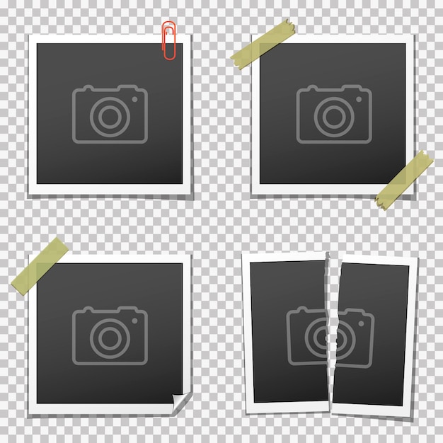 Vecteur cadres photo rétro sur transparent