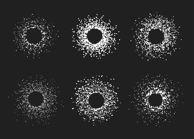 Cadres en pointillés Cercle de textures de pinceau rond abstrait bordures tachetées Taches et taches arrondies cadre isolé ensemble d'illustrations vectorielles plates