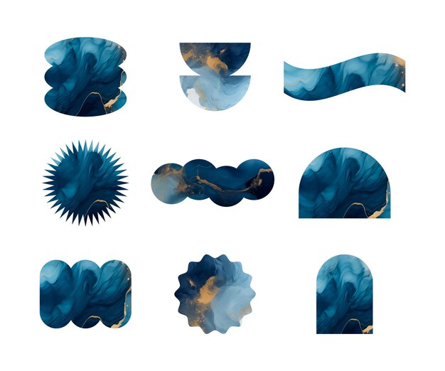 Cadres Vectoriels Géométriques Rétro Avec Texture D'encre Bleue