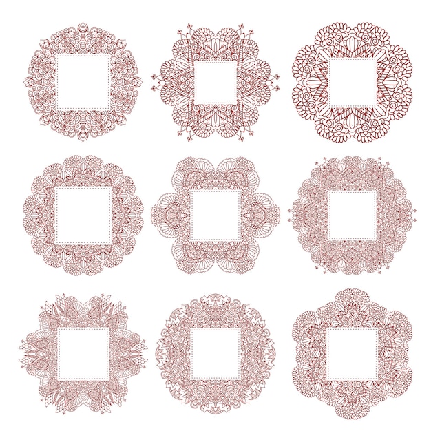 Vecteur cadres vintage en dentelle isolés sur fond blanc pour la conception. ensemble de cadres décoratifs de style oriental pour le design. éléments vectoriels