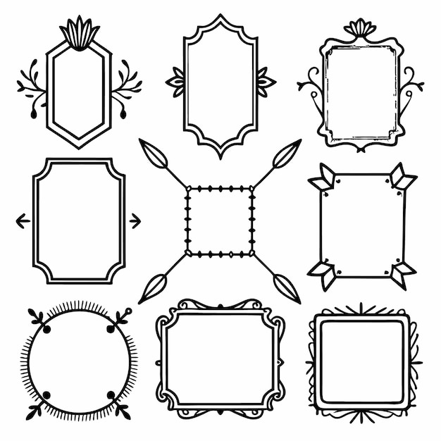 Des cadres vintage ornés et des éléments décoratifs Illustration en noir et blanc