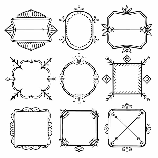 Des cadres vintage ornés et des éléments décoratifs Illustration en noir et blanc